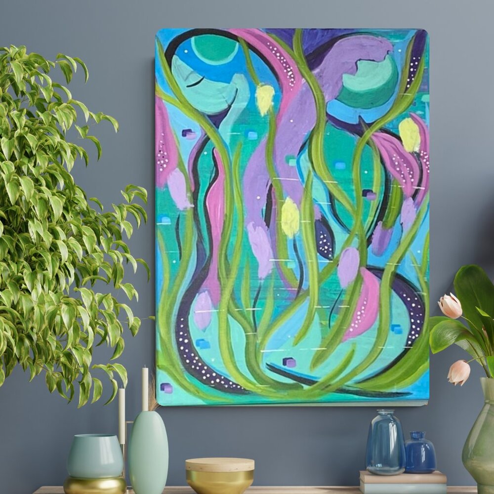 Original Abstract Acrylic Painting Whispering Waves Colorful Coastal Wall Decor - Picture 6 of 10